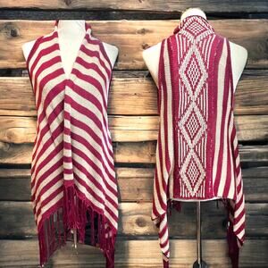 Say What Boho Fringed Tribal Cardigan Sweater Vest EUC Coastal Cowgirl